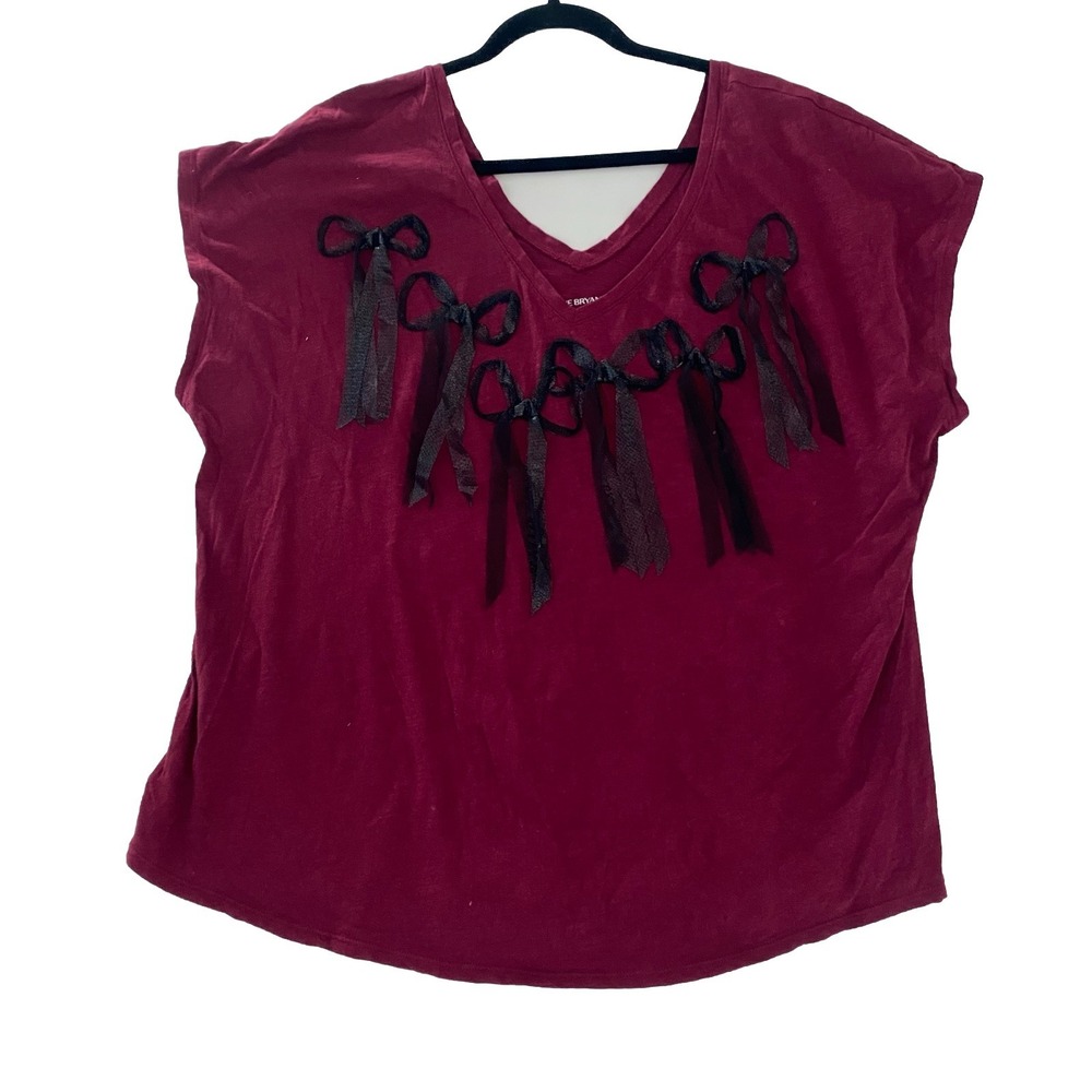Lane Bryant 18 / 20 Maroon Cap‎ Sleeve Bow Top Maroon Black 18/20 Bows T Shirt